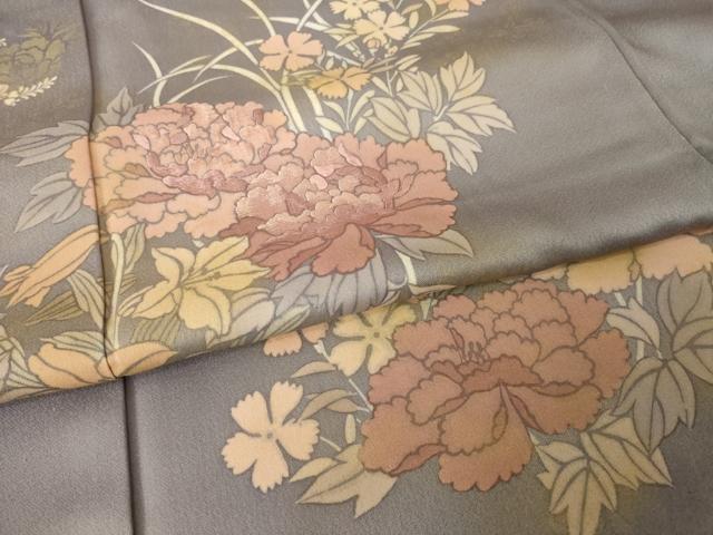 平和屋着物●訪問着　刺繍　草花文　正絹　逸品　AABK9321ck