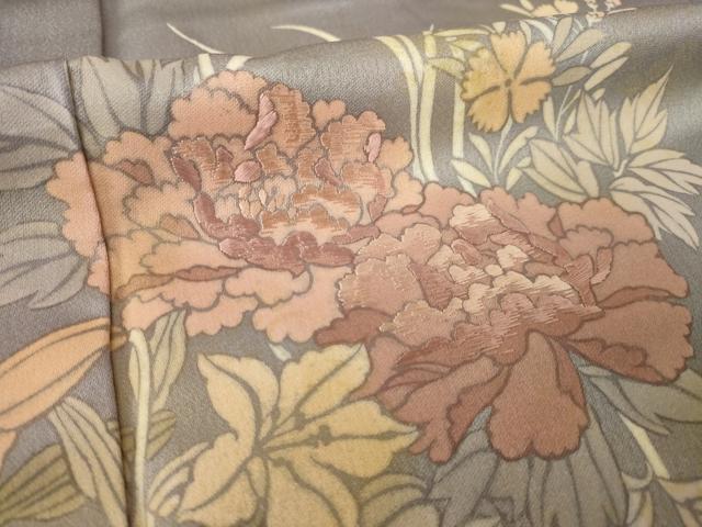 平和屋着物●訪問着　刺繍　草花文　正絹　逸品　AABK9321ck