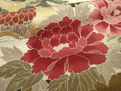 平和屋着物●豪華黒留袖　刺繍　孔雀花文　金彩　正絹　逸品　AABK9323ck