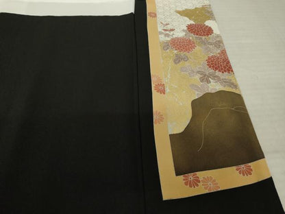平和屋着物●豪華黒留袖　刺繍　孔雀花文　金彩　正絹　逸品　AABK9323ck