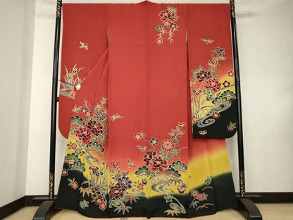 平和屋着物●豪華振袖　紅型　流水花鳥籬文　暈し染め　正絹　逸品　AABK9333ck