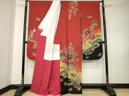 平和屋着物●豪華振袖　紅型　流水花鳥籬文　暈し染め　正絹　逸品　AABK9333ck