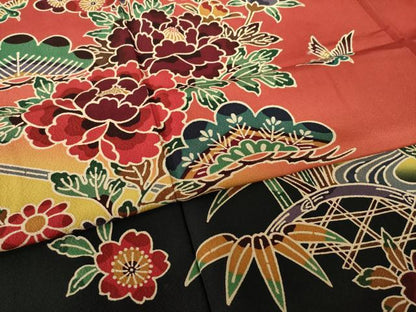 平和屋着物●豪華振袖　紅型　流水花鳥籬文　暈し染め　正絹　逸品　AABK9333ck