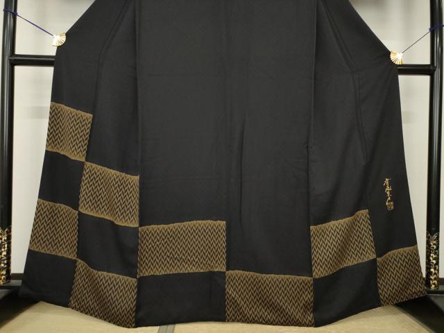 平和屋着物●染色作家　斉藤三才　訪問着　横段文　黒地　正絹　逸品　AABK9334ck