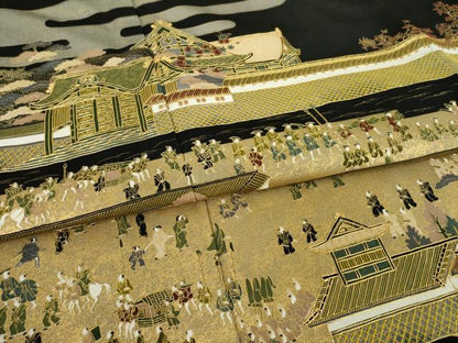 平和屋着物●陶流染　西村仙寿　黒留袖　駒刺繍　人物風景文　金彩　正絹　逸品　AABK9336ck