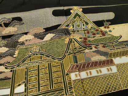 平和屋着物●陶流染　西村仙寿　黒留袖　駒刺繍　人物風景文　金彩　正絹　逸品　AABK9336ck