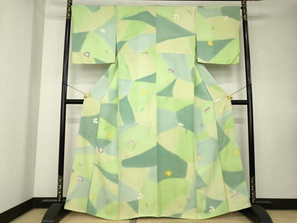 平和屋着物●染色作家　茂木蒼城　蒼城染め　小紋　舞花文　正絹　逸品　AABK9337ck