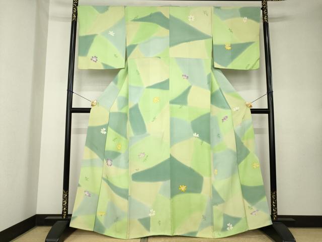 平和屋着物●染色作家　茂木蒼城　蒼城染め　小紋　舞花文　正絹　逸品　AABK9337ck