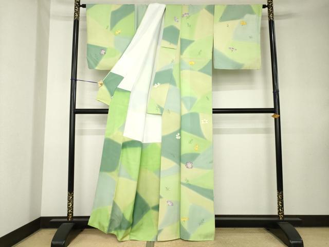 平和屋着物●染色作家　茂木蒼城　蒼城染め　小紋　舞花文　正絹　逸品　AABK9337ck