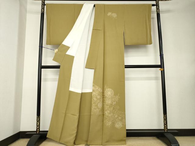 平和屋着物●訪問着　総刺繍　中国三大刺繍　汕頭刺繍　スワトウ刺繍　流水花文　路考茶色　正絹　逸品　AABK9338ck