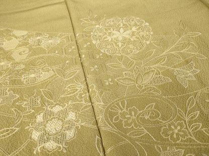 平和屋着物●訪問着　総刺繍　中国三大刺繍　汕頭刺繍　スワトウ刺繍　流水花文　路考茶色　正絹　逸品　AABK9338ck