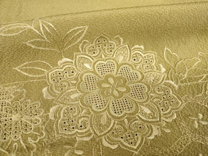 平和屋着物●訪問着　総刺繍　中国三大刺繍　汕頭刺繍　スワトウ刺繍　流水花文　路考茶色　正絹　逸品　AABK9338ck