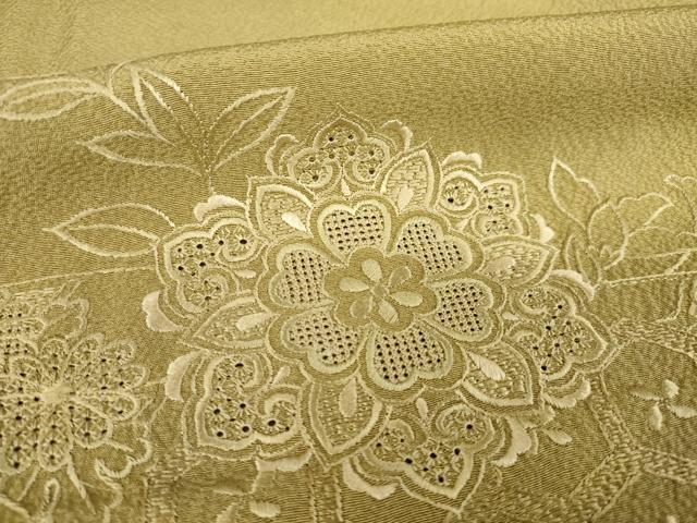 平和屋着物●訪問着　総刺繍　中国三大刺繍　汕頭刺繍　スワトウ刺繍　流水花文　路考茶色　正絹　逸品　AABK9338ck
