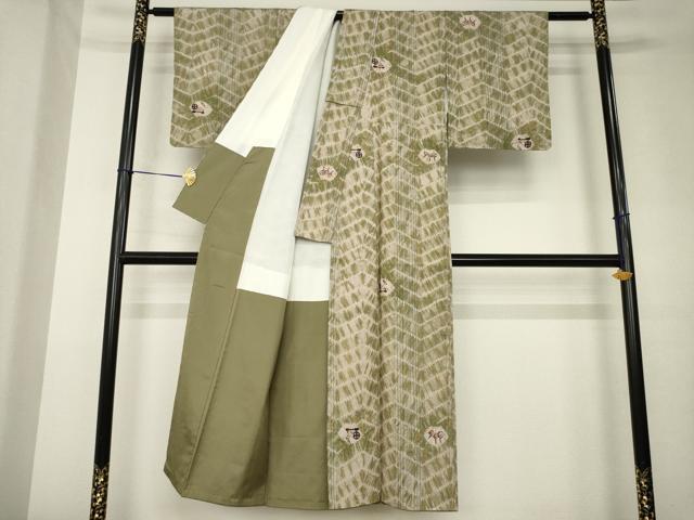 平和屋着物●伝統工芸士　七代目　吉澤与市　小紋　紬地　型染め　杢目絞り　正絹　逸品　AABK9340ck
