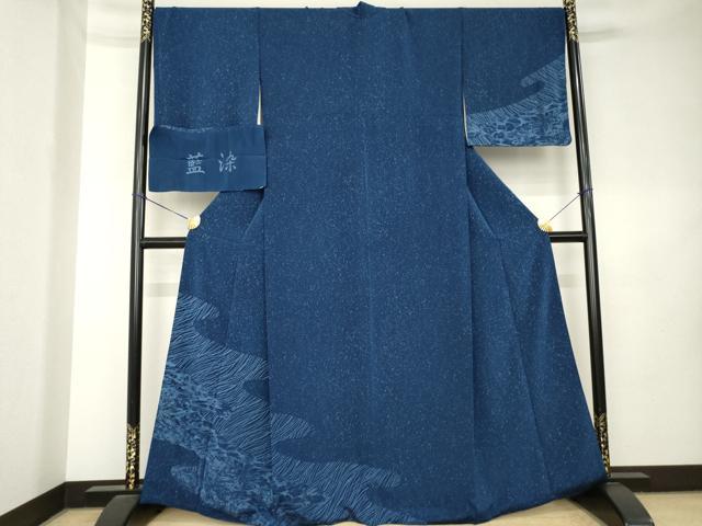 平和屋着物●訪問着　藍染　流水風景文　健勝苑扱い　反端付き　正絹　逸品　AABK9341ck