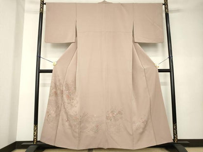平和屋着物●訪問着　総刺繍　中国三大刺繍　スワトウ刺繍　汕頭刺繍　雲重ね花文　梅染色　正絹　逸品　AABK9344ck