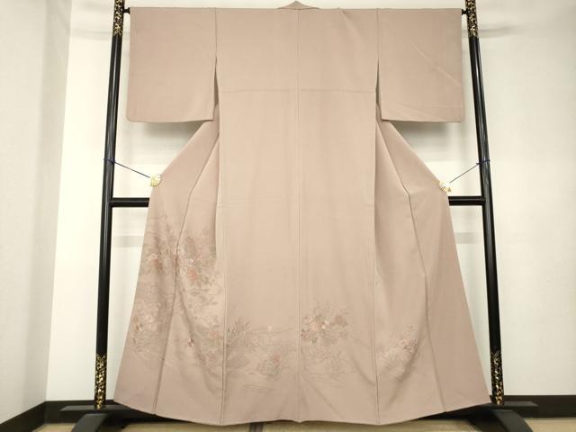 平和屋着物●訪問着　総刺繍　中国三大刺繍　スワトウ刺繍　汕頭刺繍　雲重ね花文　梅染色　正絹　逸品　AABK9344ck