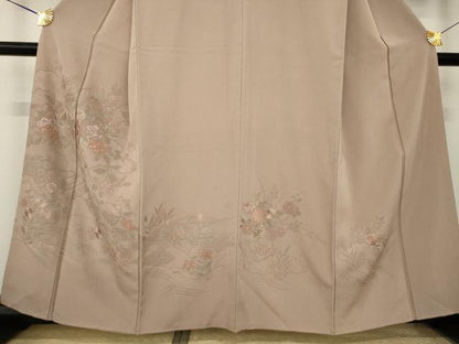 平和屋着物●訪問着　総刺繍　中国三大刺繍　スワトウ刺繍　汕頭刺繍　雲重ね花文　梅染色　正絹　逸品　AABK9344ck