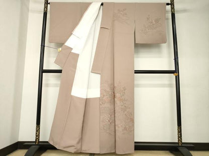 平和屋着物●訪問着　総刺繍　中国三大刺繍　スワトウ刺繍　汕頭刺繍　雲重ね花文　梅染色　正絹　逸品　AABK9344ck