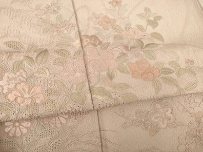 平和屋着物●訪問着　総刺繍　中国三大刺繍　スワトウ刺繍　汕頭刺繍　雲重ね花文　梅染色　正絹　逸品　AABK9344ck