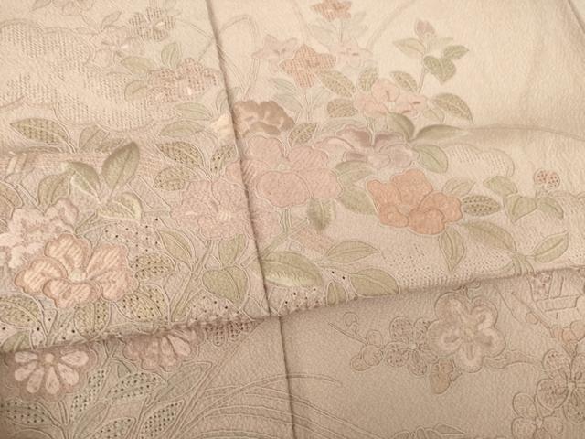 平和屋着物●訪問着　総刺繍　中国三大刺繍　スワトウ刺繍　汕頭刺繍　雲重ね花文　梅染色　正絹　逸品　AABK9344ck