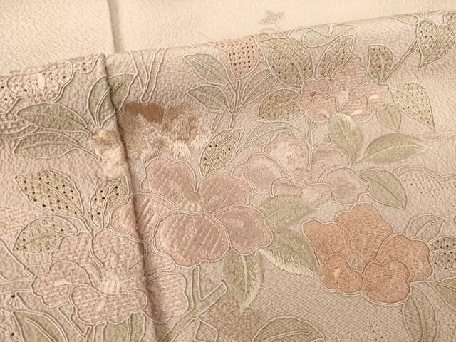 平和屋着物●訪問着　総刺繍　中国三大刺繍　スワトウ刺繍　汕頭刺繍　雲重ね花文　梅染色　正絹　逸品　AABK9344ck