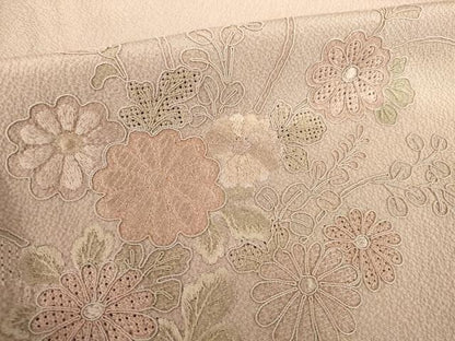 平和屋着物●訪問着　総刺繍　中国三大刺繍　スワトウ刺繍　汕頭刺繍　雲重ね花文　梅染色　正絹　逸品　AABK9344ck