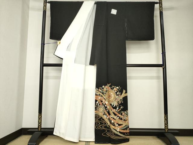 平和屋着物●豪華黒留袖 駒刺繍 正倉院花文 金彩 正絹 逸品 AABK9347ck