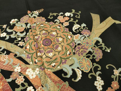 平和屋着物●豪華黒留袖 駒刺繍 正倉院花文 金彩 正絹 逸品 AABK9347ck