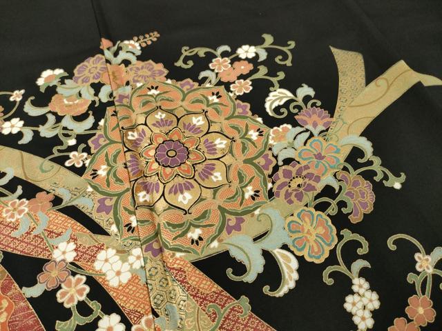 平和屋着物●豪華黒留袖 駒刺繍 正倉院花文 金彩 正絹 逸品 AABK9347ck