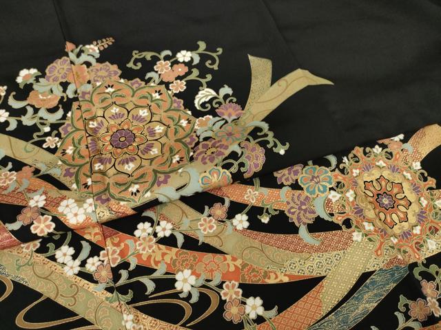平和屋着物●豪華黒留袖 駒刺繍 正倉院花文 金彩 正絹 逸品 AABK9347ck