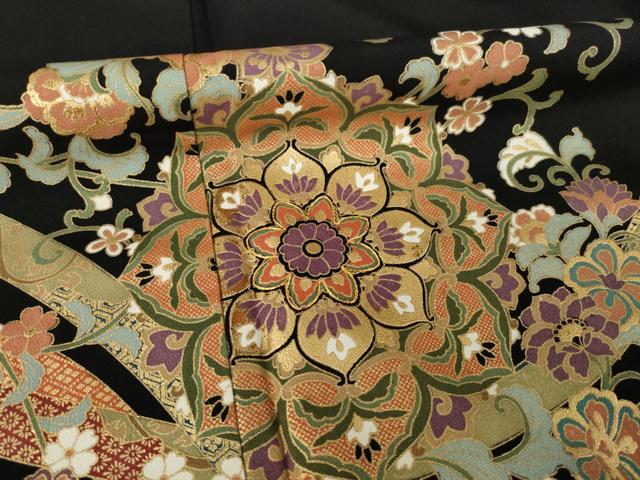 平和屋着物●豪華黒留袖 駒刺繍 正倉院花文 金彩 正絹 逸品 AABK9347ck