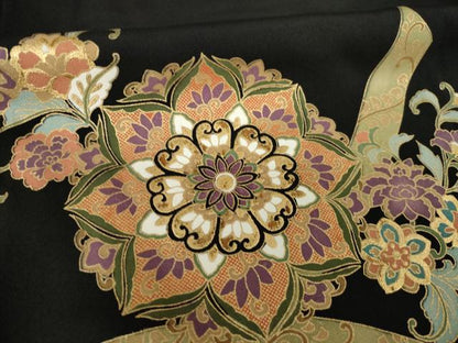 平和屋着物●豪華黒留袖 駒刺繍 正倉院花文 金彩 正絹 逸品 AABK9347ck