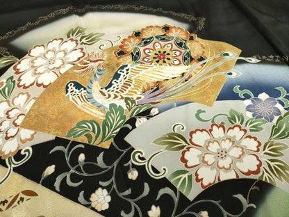 平和屋着物●谷崎潤一郎の世界　黒留袖　駒刺繍　正倉院鳳凰花文　金彩　正絹　逸品　AABK9348ck