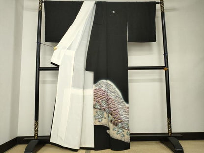 平和屋着物●豪華黒留袖 松尽くし 暈し染め 金彩 正絹 逸品 AABK9351ck