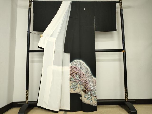 平和屋着物●豪華黒留袖 松尽くし 暈し染め 金彩 正絹 逸品 AABK9351ck
