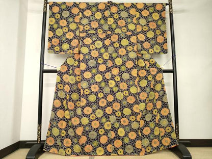 平和屋着物●上質な小紋　型染め　菊唐草　正絹　逸品　AABK9352ck