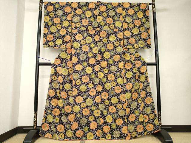 平和屋着物●上質な小紋　型染め　菊唐草　正絹　逸品　AABK9352ck