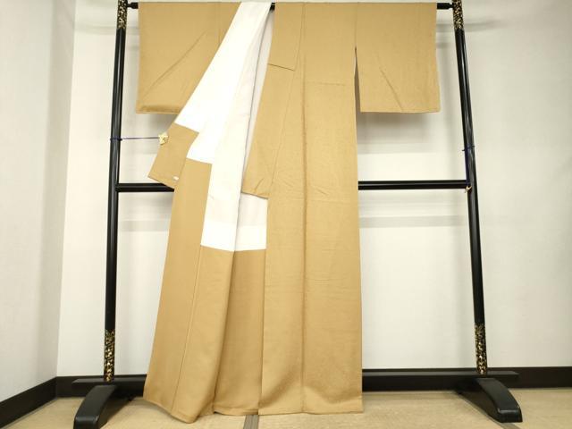 平和屋着物●上質な色無地　草花地紋　飴色　さが美扱い　正絹　逸品　AABK9355ck