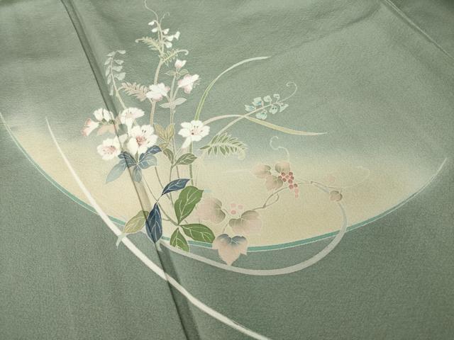 平和屋着物●訪問着　友禅　作家物　草花文　暈し染め　正絹　逸品　未使用　AABK9366ck