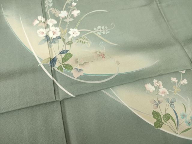 平和屋着物●訪問着　友禅　作家物　草花文　暈し染め　正絹　逸品　未使用　AABK9366ck