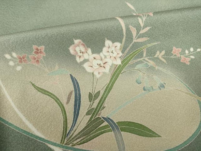 平和屋着物●訪問着　友禅　作家物　草花文　暈し染め　正絹　逸品　未使用　AABK9366ck