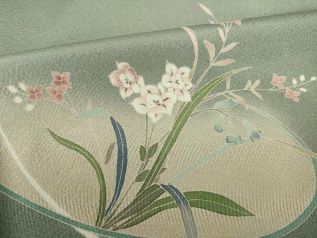 平和屋着物●訪問着　友禅　作家物　草花文　暈し染め　正絹　逸品　未使用　AABK9366ck