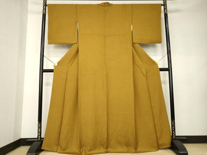 平和屋着物●上質な色無地　草花地紋　桑茶色　正絹　逸品　AABK9368ck
