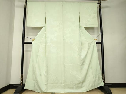 平和屋着物●上質な色無地　雲取り花唐草地紋　夏虫色　正絹　逸品　AABK9369ck