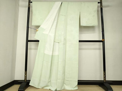 平和屋着物●上質な色無地　雲取り花唐草地紋　夏虫色　正絹　逸品　AABK9369ck