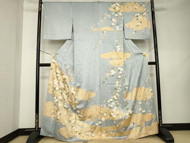 平和屋着物●訪問着　駒刺繍　雲重ね花文　金彩　正絹　逸品　AABK9373ck