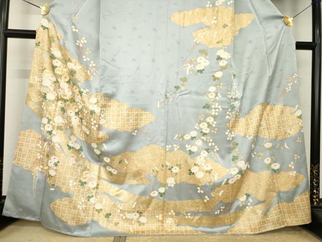 平和屋着物●訪問着　駒刺繍　雲重ね花文　金彩　正絹　逸品　AABK9373ck