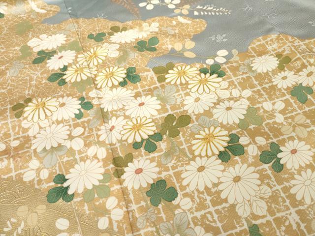 平和屋着物●訪問着　駒刺繍　雲重ね花文　金彩　正絹　逸品　AABK9373ck