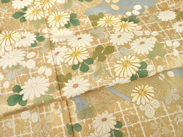 平和屋着物●訪問着　駒刺繍　雲重ね花文　金彩　正絹　逸品　AABK9373ck